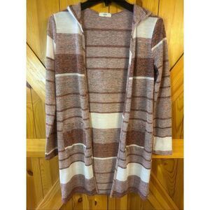 Entro Women’s Open Front Hooded Lightweight Cardigan Orange Cream Size Small (57